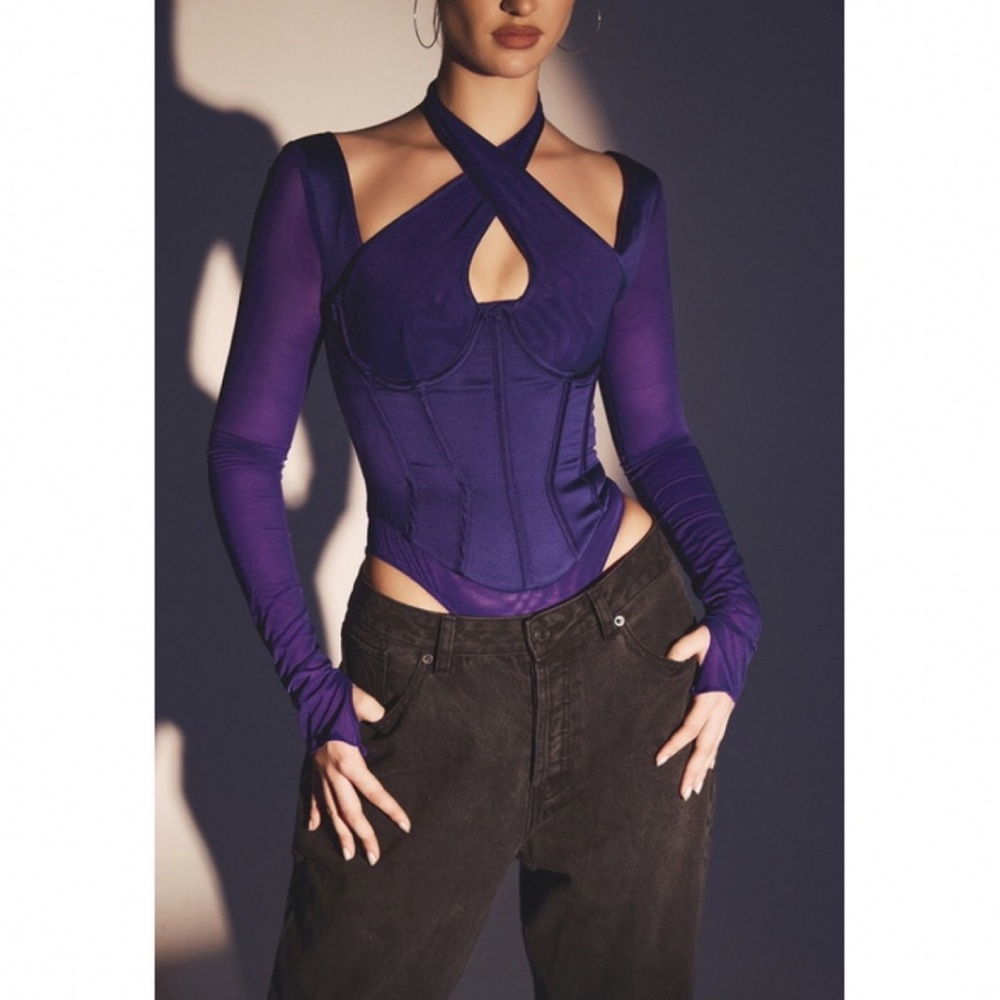HOUSE OF CB ANGHARAD GRAPE HALTERNECK CORSET BODYSUIT💜 MEDIUM